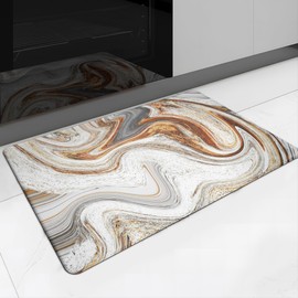 tubeamin Kitchen Mats for Floor Anti Fatigue Floor Marble Cushioned Memory Foam Non Slip PVC Leather Padded Comfort Standing Rugs 17.3x28 Inch, Abstract Golden Swirl Design, 0.4 Inch Thick