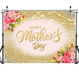SJOLOON 12789 - Telón de fondo de flores doradas con purpurina para decoración del día de la madre, sesión de fotos (7 x 5 pies)