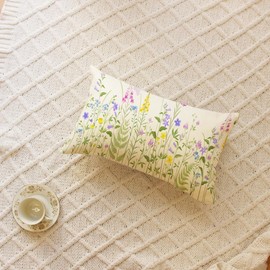 Butterfly Wildflowers Spring Throw Pillow Cover, 12 x 20 Inch Flower Purple Cushion Case Decoration for Sofa Couch