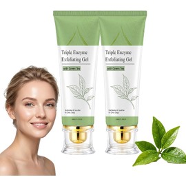 Gel exfoliante de té verde con enzima triple,exfoliante facial suave (2PCS) Limpieza profunda de poros, elimina la piel muerta y las impurezas, ilumina la tez, deja la piel suave y radiante