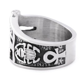 Gungneer Stainless Steel Wedjat Eye of Horus Ring Scarab God of Egypt Pyramid Ancient Vintage Jewelry