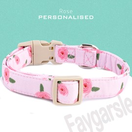 Faygarsle Pink Floral Dog Collar with Roses Pattern, Spring Summer Design for Small Medium Large Dogs XS
