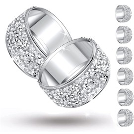 RAYYXP Rhinestone Napkin Rings Silver Set of 6,Crystal Napkin Holder Crushed Diamond Serviette Buckles for Dinner, Wedding, Party, Holiday, Banquet,Everyday Table Setting Decor