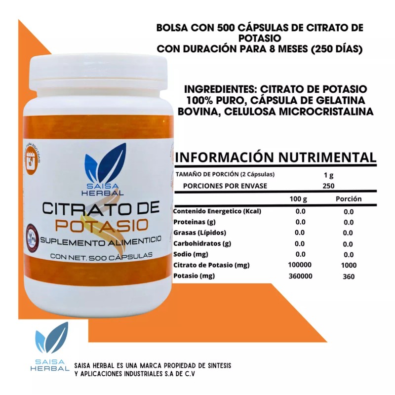 Saisa Herbal Citrato De Magnesio Y Citrato De Potasio 500