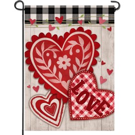 Furiaz Home Decorative Valentine's Day Love Heart Garden Flag, Buffalo Plaid Check Yard Anniversary Wedding Outdoor Decoration, Engagement Farmhouse Outside Holiday Home Small Decor Double Sided 12x18