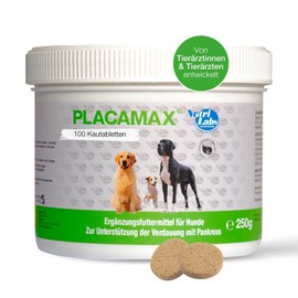 NutriLabs Placamax® Tablets for Dogs Pack of 100 - Tablets for Digestion with Pineapple Powder, Vitamins, Pancreas Powder etc. - Health Products for Dogs - Dietary Supplement Dog