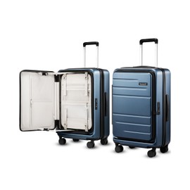 LUGGEX Checked Luggage with Spinner Wheels, FLO5 Top Opening Expandable Polycarbonate Hard Shell Suitcase with TSA Approved Lock (FX-Core, Blue, 24 Inch)