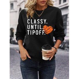 PICKID Basketball Game Day Sweatshirt for Women Game Day Chenille Patch Shirts Basketball Heart Graphic Long Sleeve Tops Black-b