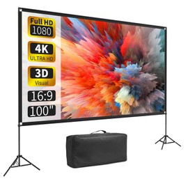 VISULAPEX Projector Screen with Stand 100 Inch, 16:9 4K HD Portable Projector Screen Indoor Outdoor, Foldable Wrinkle-Free Movie Screen 160° Front Rear Projection Screen with Carry Bag for Home Movie