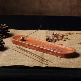 Koville Red Travertine Incense Holder, Incense Holder for Sticks, Natural Stone Incense Burner Ash Catcher for Meditation Yoga SPA, Balsam Fir/Palo Santo/Sage/Cone, Home Table Decor