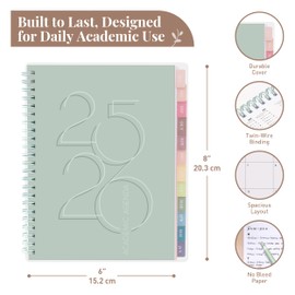 Rileys Academic Diary 2025-2026, Daily, Weekly & Monthly Planner, July 2025 - June 2026, Student Notes Pages, Twin-Wire Binding Day and Weekly Agenda for School & Work (20 x 15 cm, Green, Deco)