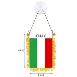 GSYLPFT 4 X 6 Italian Flag Small Mini Italy Flags Banners for Car Rearview Mirror Window Hanging Decor with Suction Cup & Fringy