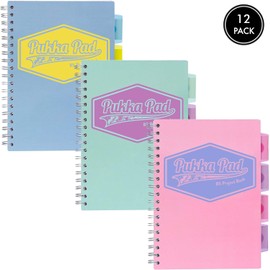 Pukka Pad 5 Subject Spiral Notebook 12-Pack - 200 Pages, 100 Sheets of 80GSM Paper with Repositionable Dividers & Perforated Edges for School & Office Planning & Organization - B5-7 X 10, Pastel
