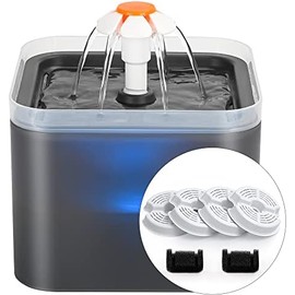 AONBOY Fuente de agua para gatos, fuente ultra silenciosa para gatos de 2 litros, con luz LED, 4 piezas de filtro de carbono  2 piezas de esponja,