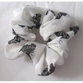 White with Black Butterfly Chiffon Hair Scrunchy-Small - Made in the USA