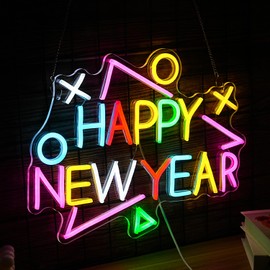 Happy New Year Neon Sign Exquisite And Beautiful New Year LED Light Up Sign for Decor Dimmable USB Powered New Year Neon Light Sign for New Year Celebrate Party Home Room Business Wall Decor (16.5*12.6 In Multicolored)