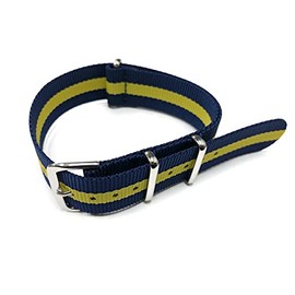 AquaNation - Watch Bands Straps - Choice Of Color 20mm Premium Heavy Duty Durable Ballistic Nylon James Bonds Style Replacement Watch Bands Straps (Dark Blue Single Yellow)