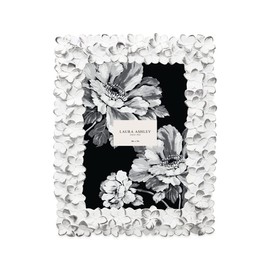Laura Ashley 5x7 White & Silver Flower Textured Hand-Crafted Resin Picture Frame w/Easel & Hook for Tabletop & Wall Display, Decorative Floral Design Home Décor, Photo Gallery, Art (5x7, White/Silver)