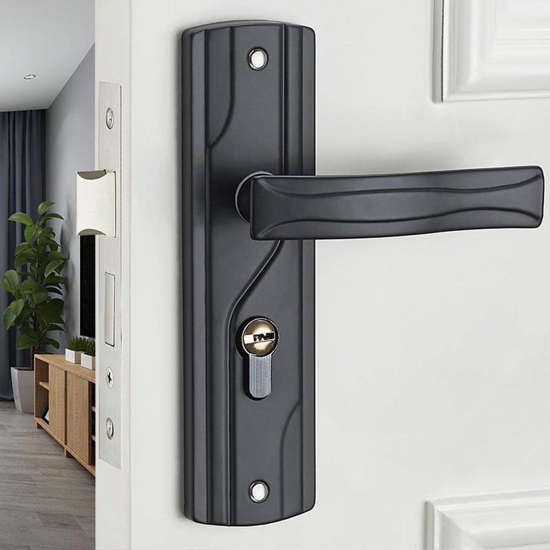 Yitre Bedroom Door Lock Set, Universal Black Door Handle Lock