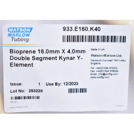 Watson Marlow Bioprene 16.mm x 4.0mm Double Segment Kynar Y-Element 933.E160.K40