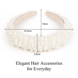 KIUEZIR Wide Faux Pearl Headband - Pearl-Embellished Design with Velvet-Lined Non-Slip, Stretchable Bridal Hair Accessories for Women, Beaded Hair Hoops for Wedding, Party, Everyday Hairstyles