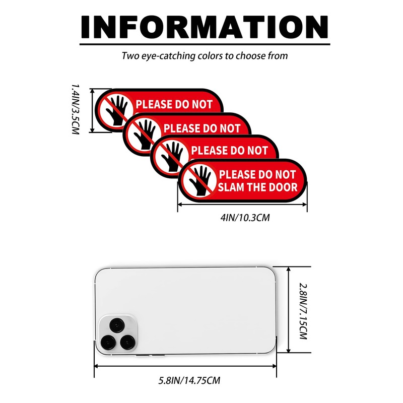 4 PCS Please Do Not Slam The Door Sign Stickers,