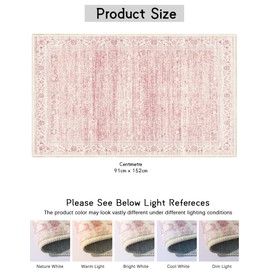 Brakki Pink Rug 3x5, Washable Boho Area Rug for Living Room Dining Room Bedroom Kitchen Entryway, Ultra Thin Soft Vintage Distressed Carpet Non Slip, Floral Rug for Home