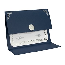 St. James Elite Medallion Fold Certificate Holders, Linen, Navy Blue with Silver Medallion, Pack of 5