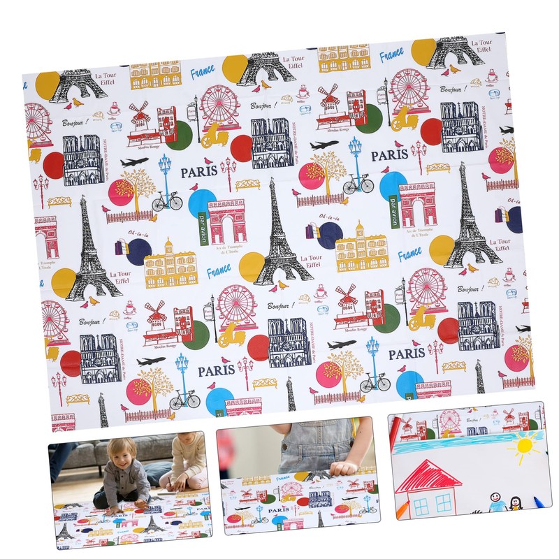 SHOWERORO Waterproof Peva Fabric Tablecloths Painting for Kids France Pattern