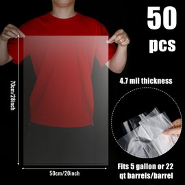 Teling 50 Pack 5 Gallon Bucket Liner Bags Clear Ice Bucket Liners Turkey Brine Disposable Marinating Container Bag for Storage Food, Leak Proof，20 x 28 Inches (4.7 Mil)