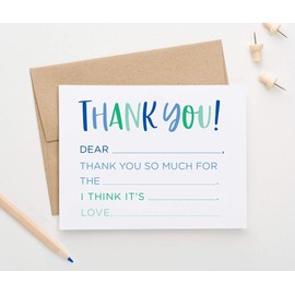 Fill In FLAT Note Cards for Boys, Fill In Thank You Cards for Boys, Boys Fill In The Blank Thank You Cards, Your Choice of Colors and Quantity