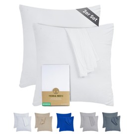Terra Beds Federa per cuscino 60 x 60 cm (set con 2) – 100% cotone jersey 160 g/m², certificata Oeko-Tex, federa per cuscino 60 x 60 cm, con chiusura lampo, elastica morbida e traspirante – (bianco)