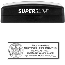 NYS Notary Stamp, Super Slim Pre-Inked Rectangular New York Notary Stamp, Sleek and Compact, 7/8" x 2-1/4" Imprint Size, Available in 5 Ink Colors
