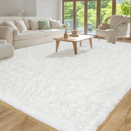 Area Rug for Living Room 6x9, Ultra Soft Shaggy Area Rugs for Bedroom, Upgrade Non-Slip Plush Fuzzy Carpet for Bedroom Girls Boys Room Home Nursery Teens Modern Indoor Home Dorm Decor, Cream White