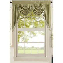 All American Collection New Attached Solid Faux Silk Double Waterfall Valance with Tails (55" x 32", Sage Valance)