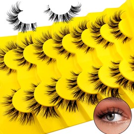 False Eyelashes Clear Band Cat Eye Natural Look 15mm Wispy Lashes Extensions Volume Fluffy Faux Mink Lash Strips 7 Pairs Pack(CZ-05)