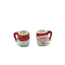 Christmas Santa Coffee Mugs Set of 2 Dollhouse Miniature Kitchen Perfect Ceramic Coffee Mugs