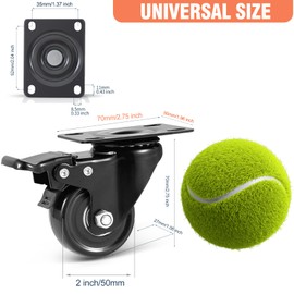 YAEMIKY 2 Inch Caster Wheels 600lbs, Heavy Duty Swivel Plate Casters Set of 4 with Double Ball Bearings, Premium Polyurethane Wheels for Cart, Furniture, Workbench (16pcs Screws Included)