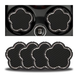BELOMI 4PCS Bling Car Cup Holder Coaster, 2.75 Inch Crystal Anti-Slip Vehicle Cup Holder Insert Coaster, Rhinestone Cute Plum Blossom Pattern Auto Drink Mat, Universal for Women Girls(White)
