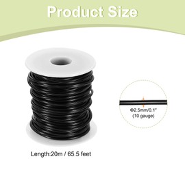sourcing map 10 Gauge Aluminum Craft Wire 2.5mm 65.5ft Flexible Bendable Anodized Metal Jewelry Sculpting Wire for Jewelry Making Modelling Craft DIY, Black