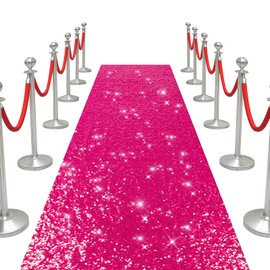 PartyDelight Hot Pink Carpet Runner for Party Wedding Aisle 2FTx15FT Sequin Sparkly Rug for Prom Ceremony Indoor Outdoor Engagement Decoration
