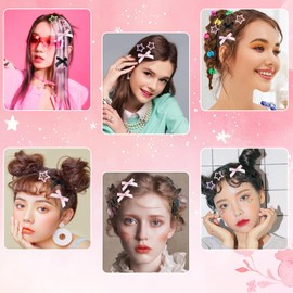 Tyqour 60Pcs Bow Hair Clips Cute Star Clips 5 Colors Hair Bow Clips for Women Kawaii Small Hairbows Star Barrettes