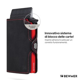 BEWMER Credit Card Holder with 1 Zip Shielded | Slim Wallet for Men and Women | ID Card Holder with RFID Protection and Carbon Fibre Money Clip (Black and Red with
