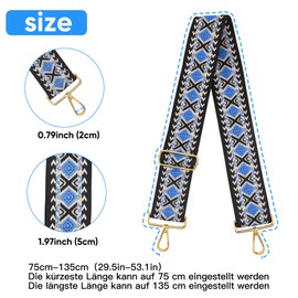 Sanrolax Adjustable Shoulder Strap, 5 cm Wide Nylon Canvas Bag Strap, Length 75 cm to 135 cm, Shoulder Strap for Bags, Shoulder Bags, Carry Strap Bag, Handbags (Blue)