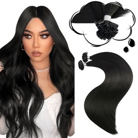 Moresoo Real Hair Extensions Bondings 24 Inches / 60 cm Black U-Tip Keratin Bondings Real Hair Extensions 1 g Remy Pre-Bonded Nail Tip Extensions, Straight Thick Hair, 50 g