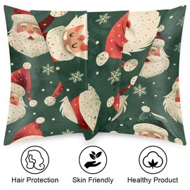 Santa Claus Satin Pillowcase for Hair and Skin,Merry Christmas Smooth Silk Pillow Covers for Sleeping Breathable Satin Pillow Case with Zipper (20x26inch, Standard Size)