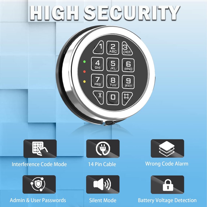 Gun Safe Replacement Lock Chrome Digital Keypad Electronic Lock, Solenoid