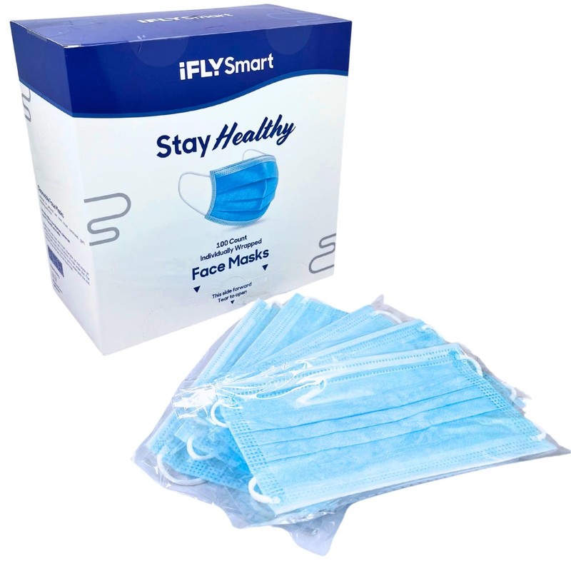 IFLY Smart Premium Disposable Blue Face Mask Individually Wrapped -