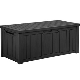YITAHOME 120 Gallon Resin Deck Box, Large Outdoor Storage Box for Patio Cushions, Garden Tools, Pool Supplies, Lockable, Easy With Tool Assembly, Extra Seat or Table (Black)