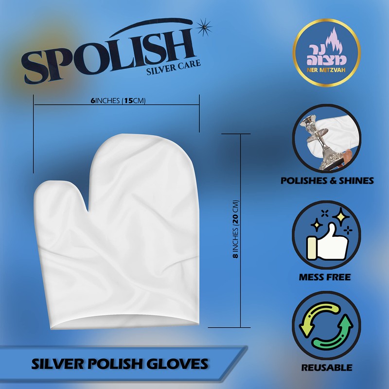 Ner Mitzvah Silver Polish Glove - 3 Gloves - Reusable,